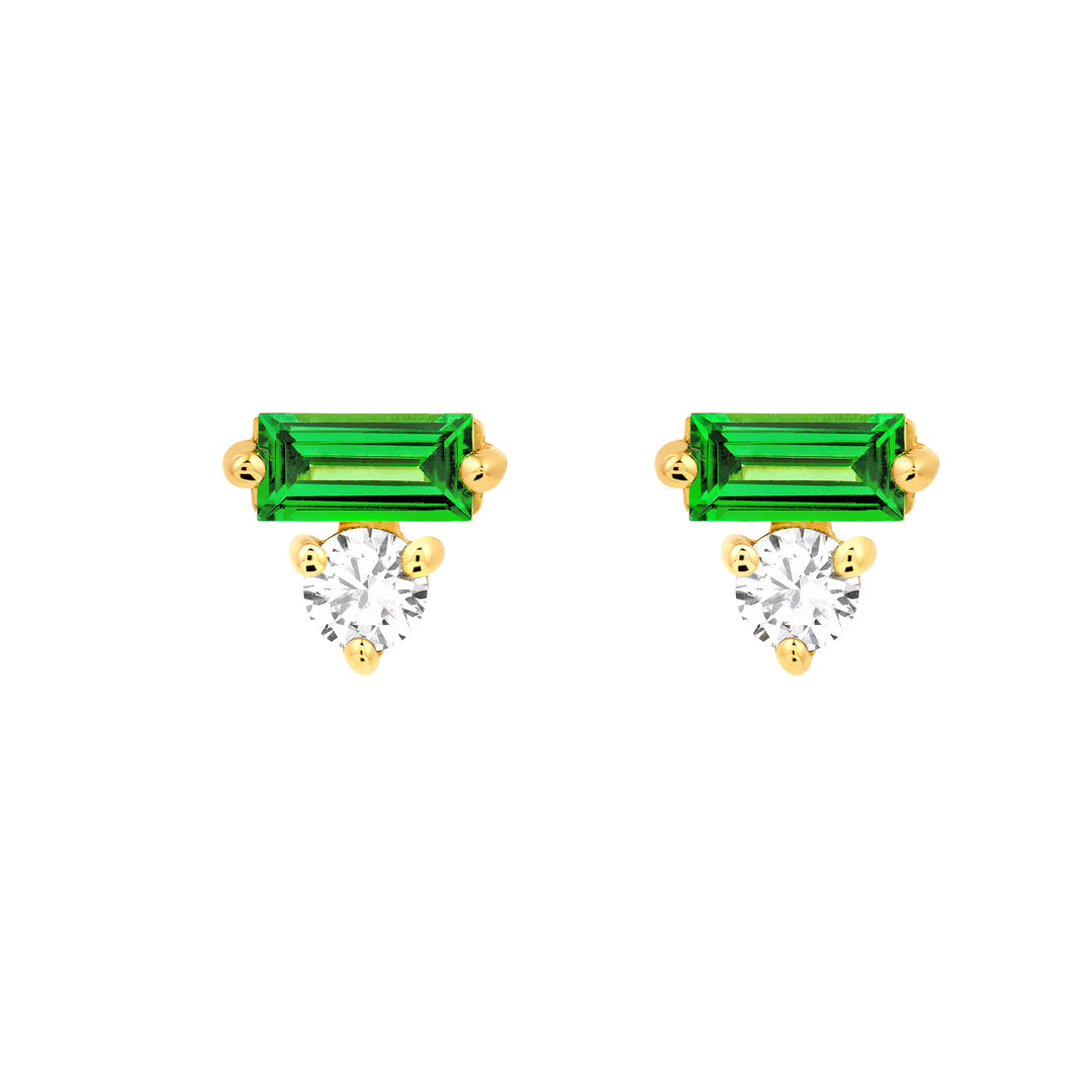 5/8tcw Square Baguette Tsavorite & Round Diamond Earrings