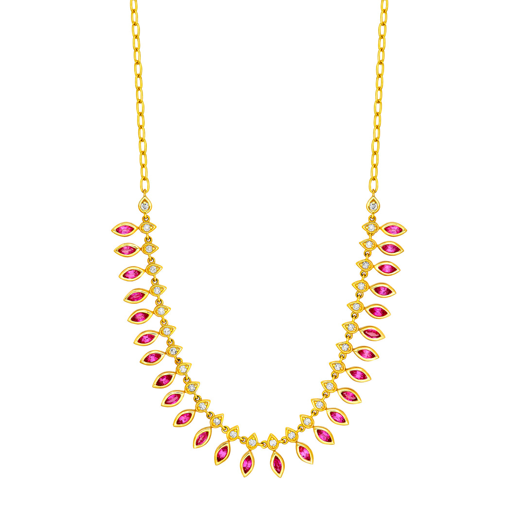 1/2tcw Round Diamond & 2-1/2tcw Marquise Ruby Fan Necklace