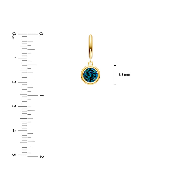 Round London Blue Topaz Double Bezel Drop Earrings
