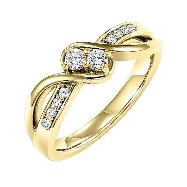 14KT Yellow Gold & Diamond TWO Stone Jewelery Fashion Ring  - 1/4 ctw
