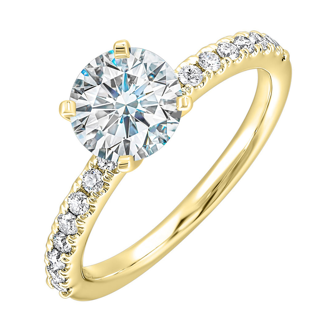 Classic and ready to make you shine, this ring features diamonds set in pave with a center solitaire.