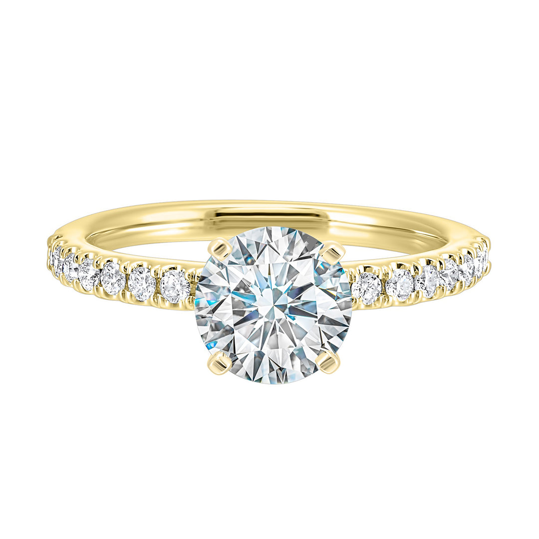 Classic and ready to make you shine, this ring features diamonds set in pave with a center solitaire.