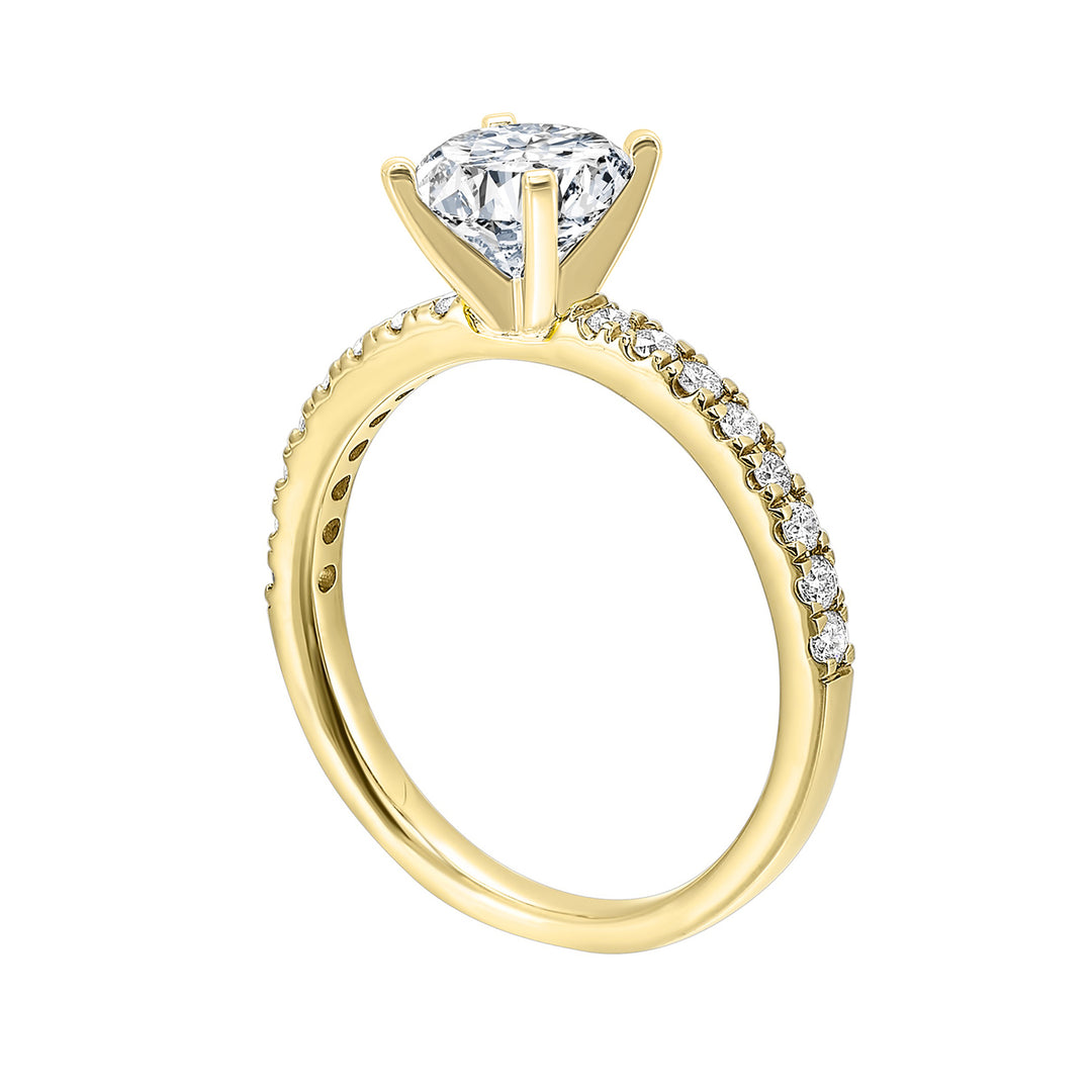 Classic and ready to make you shine, this ring features diamonds set in pave with a center solitaire.