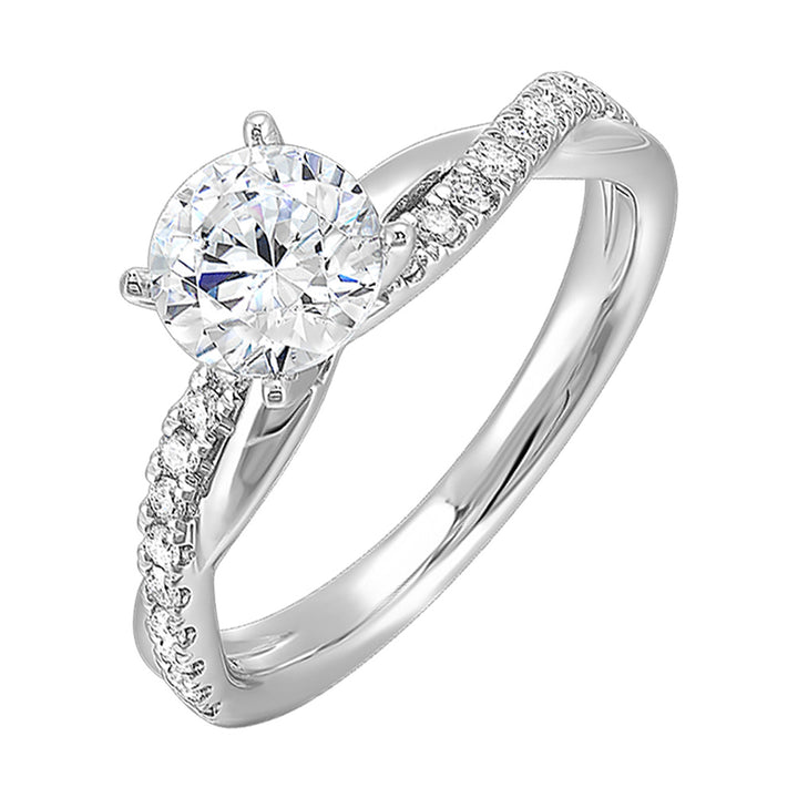 A stunning solitaire, embraced by a criss cross shank adorned with alternating flow of dazzling diamonds is sure to captivate her look.