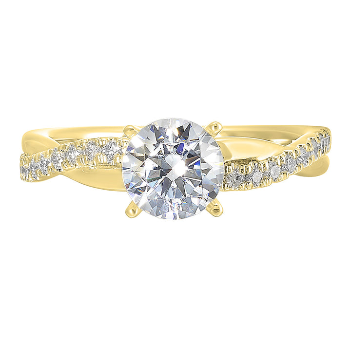 A stunning solitaire, embraced by a criss cross shank adorned with alternating flow of dazzling diamonds is sure to captivate her look.