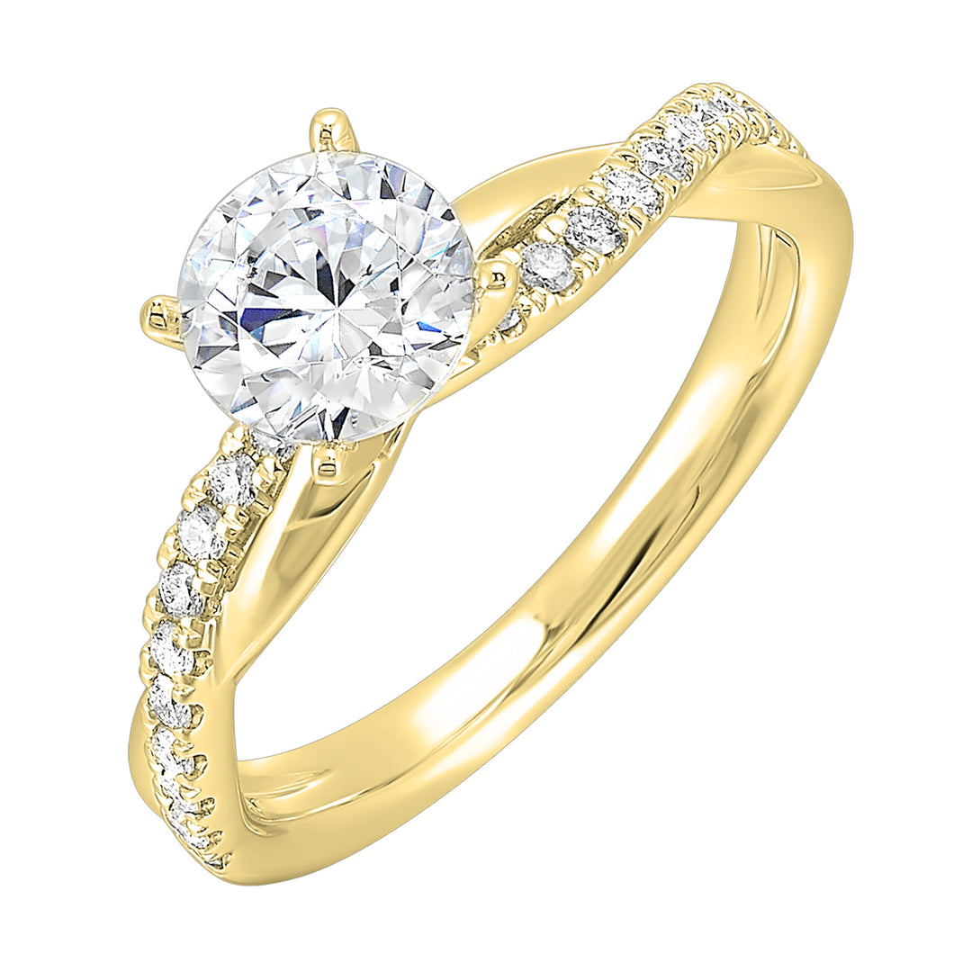 A stunning solitaire, embraced by a criss cross shank adorned with alternating flow of dazzling diamonds is sure to captivate her look.