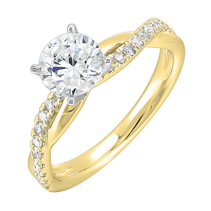 A stunning solitaire, embraced by a criss cross shank adorned with alternating flow of dazzling diamonds is sure to captivate her look.