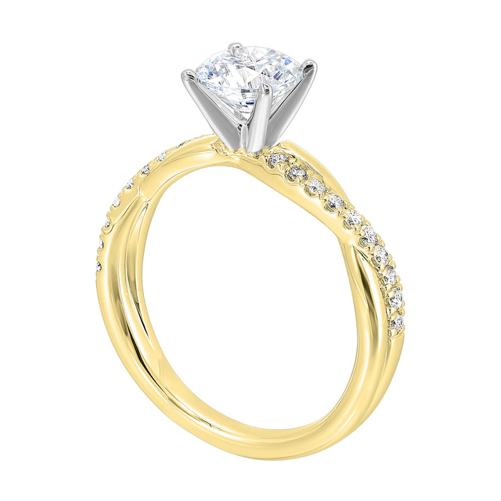 A stunning solitaire, embraced by a criss cross shank adorned with alternating flow of dazzling diamonds is sure to captivate her look.