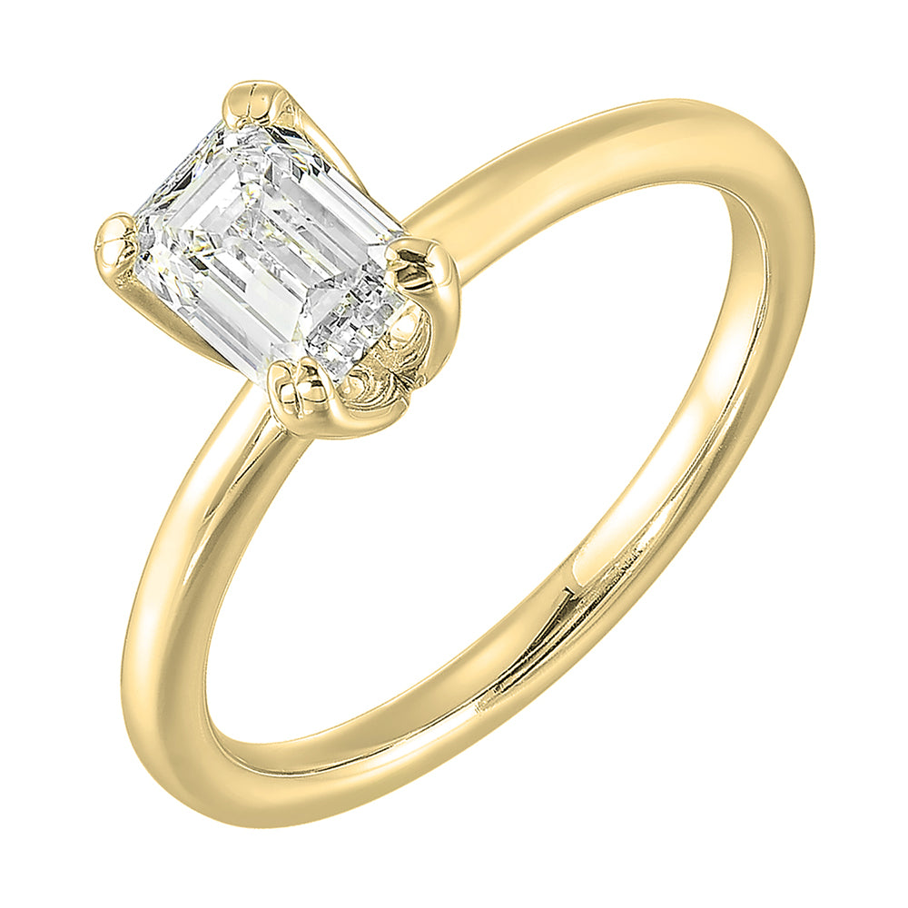 14Kt Yellow Semi Mount For 1Ct Emerald Cut Center