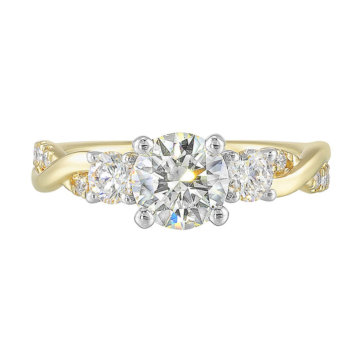 14Kt White Yellow Semi Mount 1/2Ctw For 1Ctw Round Center