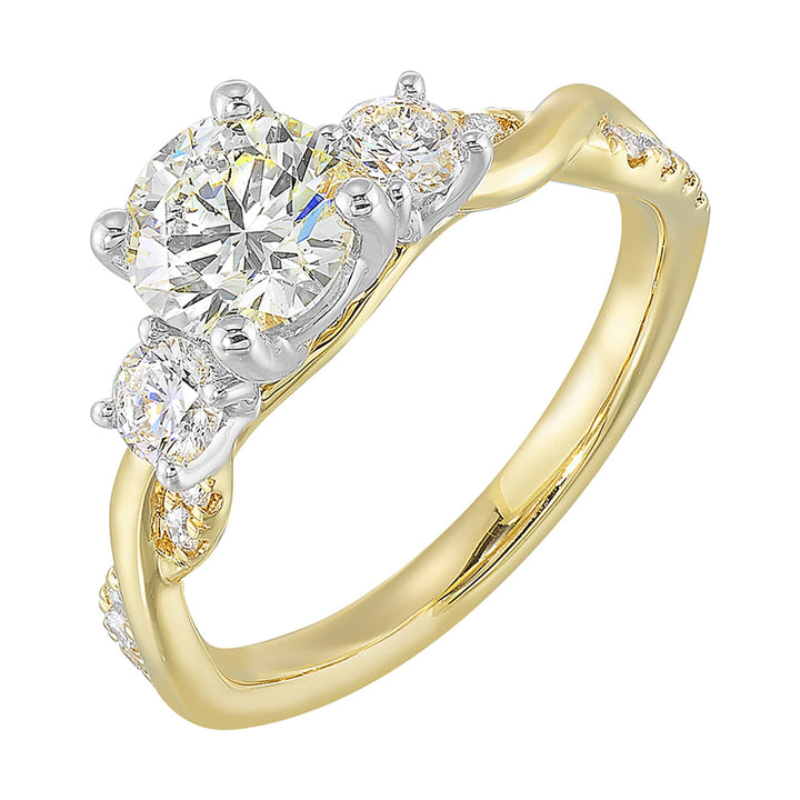 14Kt White Yellow Semi Mount 1/2Ctw For 1Ctw Round Center