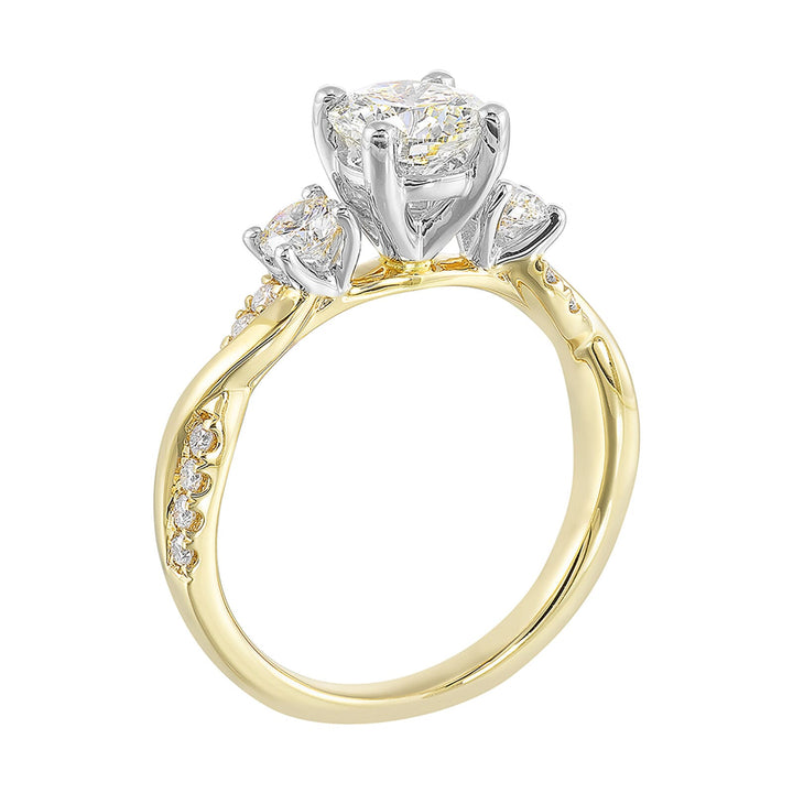 14Kt White Yellow Semi Mount 1/2Ctw For 1Ctw Round Center