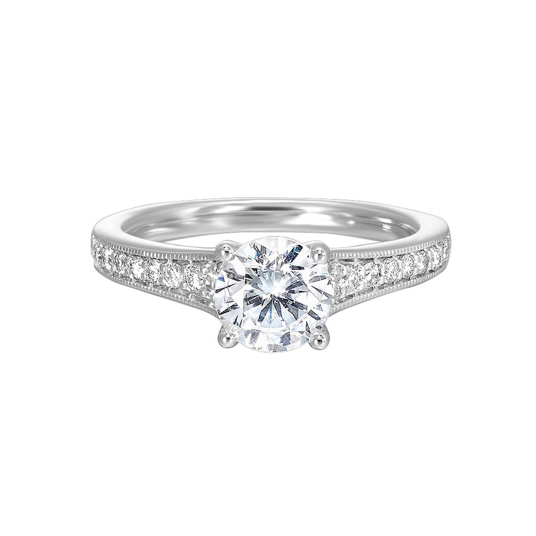 Reverse tapered shank with milgrain on both the sides perfectly compliments the center stone to create a beautiful and elegant look.