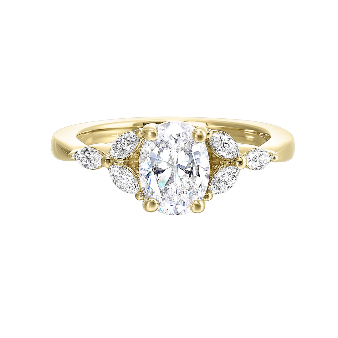 14Kt Yellow Semi Mount 1/3Ctw For 1 1/2Ctw Oval Center