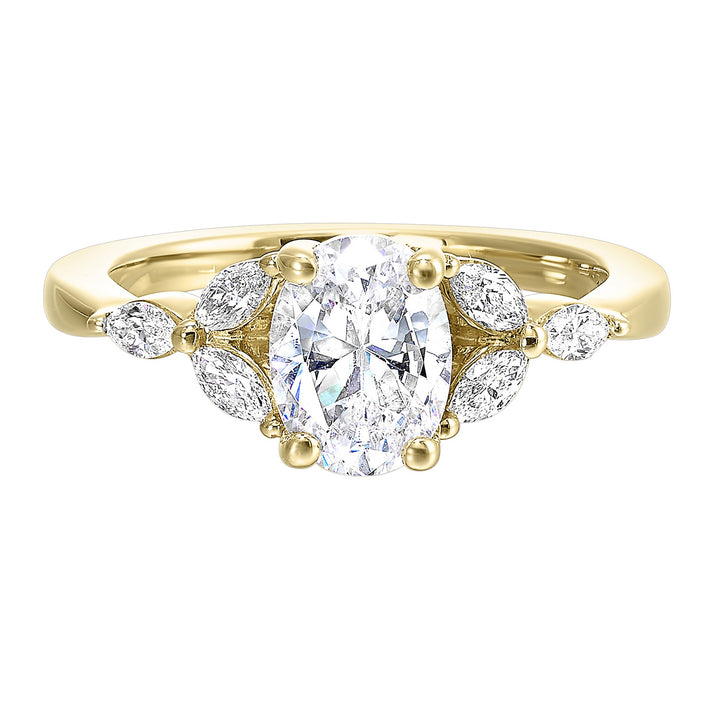 14Kt Yellow Semi Mount 1/3Ctw For 1 1/2Ctw Oval Center