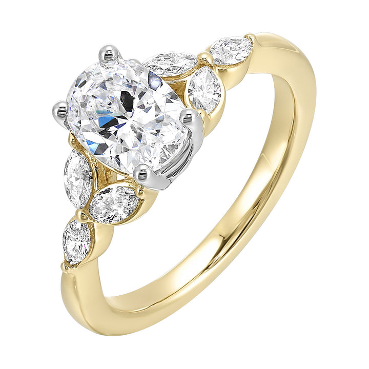 14Kt White Yellow Semi Mount 1/3Ctw For 2Ctw Oval  Center