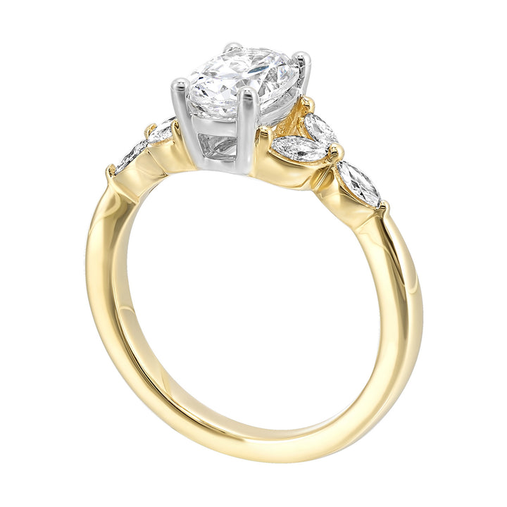 14Kt White Yellow Semi Mount 1/3Ctw For 2Ctw Oval  Center