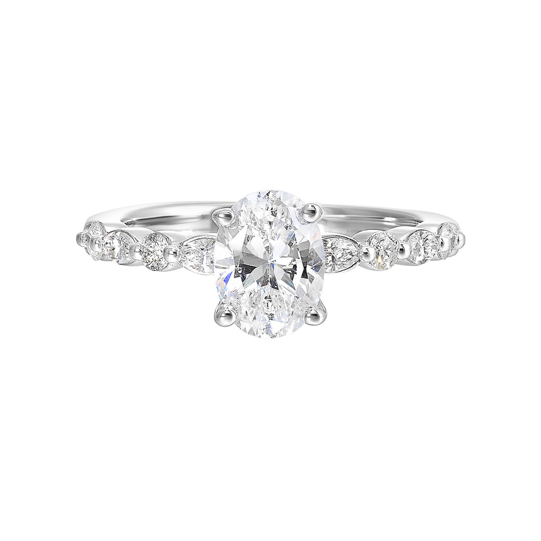 14Kt White Semi Mount 1/3Ctw For 2Ct Oval Center