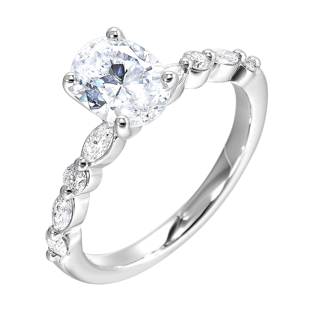 14Kt White Semi Mount 1/3Ctw For 2Ct Oval Center