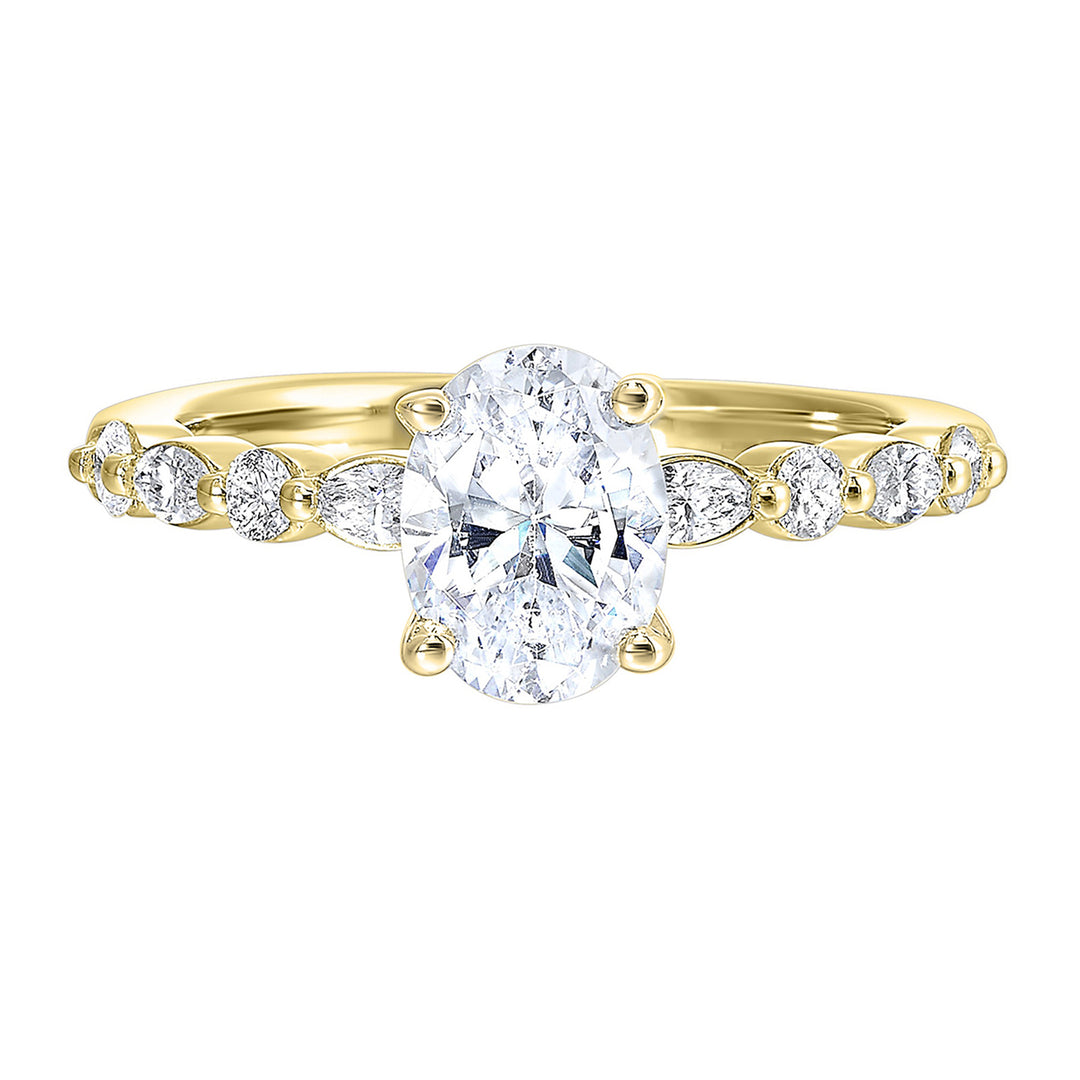 14Kt Yellow Semi Mount 1/3Ctw For 2Ctw Oval Center