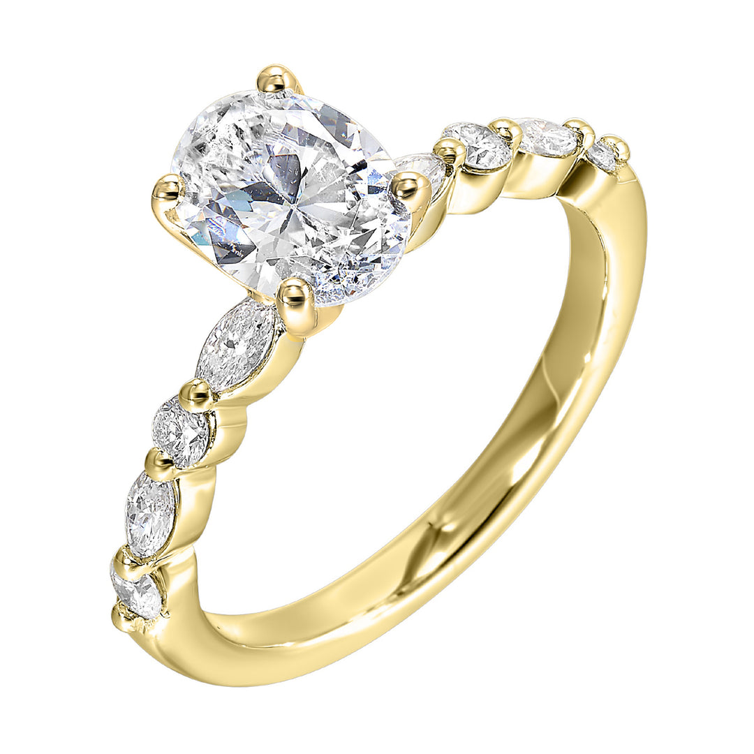 14Kt Yellow Semi Mount 1/3Ctw For 2Ctw Oval Center