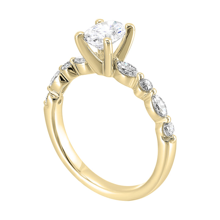 14Kt Yellow Semi Mount 1/3Ctw For 2Ctw Oval Center