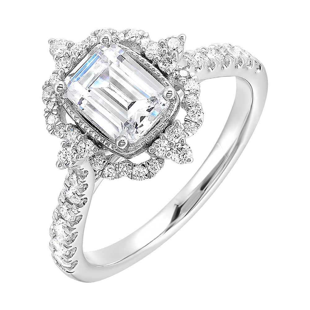 14Kt White Semi Mount 3/4Ctw For 3Ctw Emerald Cut Center