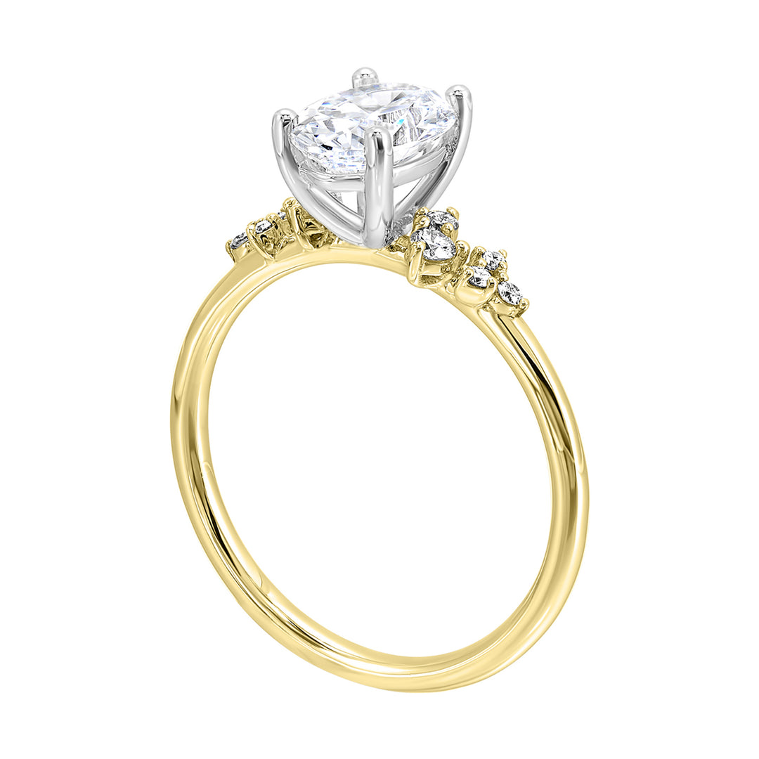 14Kt White Yellow Semi Mount 1/7Ctw For 1Ctw Oval Center