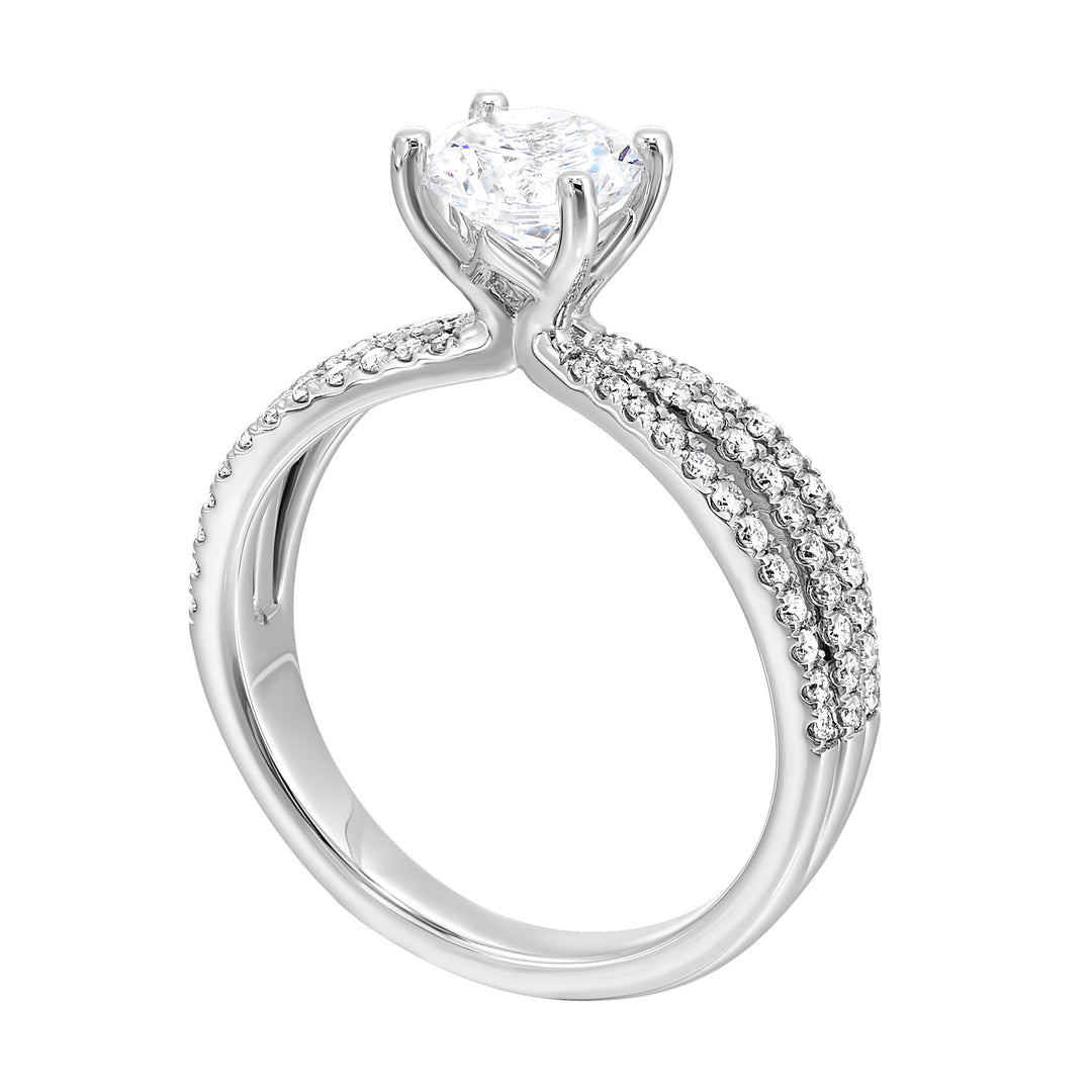 14Kt White Semi Mount 1/3Ctw For 1Ctw Round Center