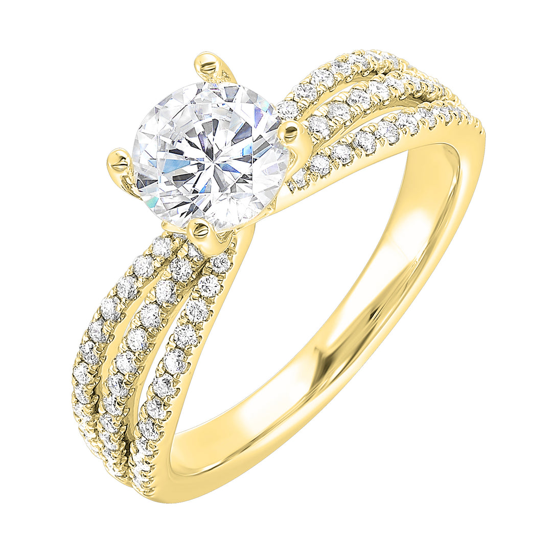 14Kt Yellow Semi Mount 1/3Ctw For 1Ct Round Center