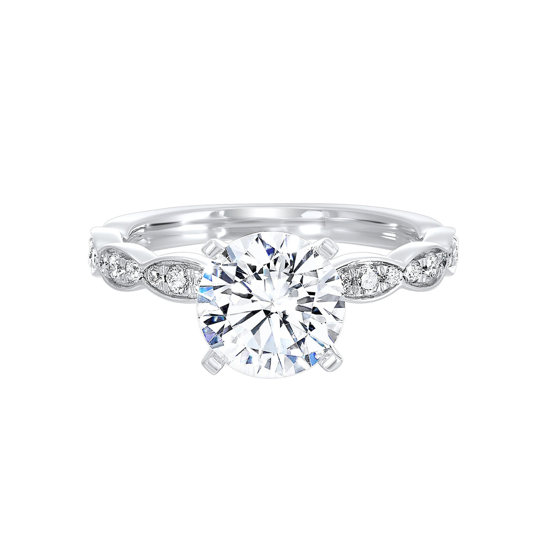14Kt White Semi Mount 1/5Ctw For 1Ctw Round Center