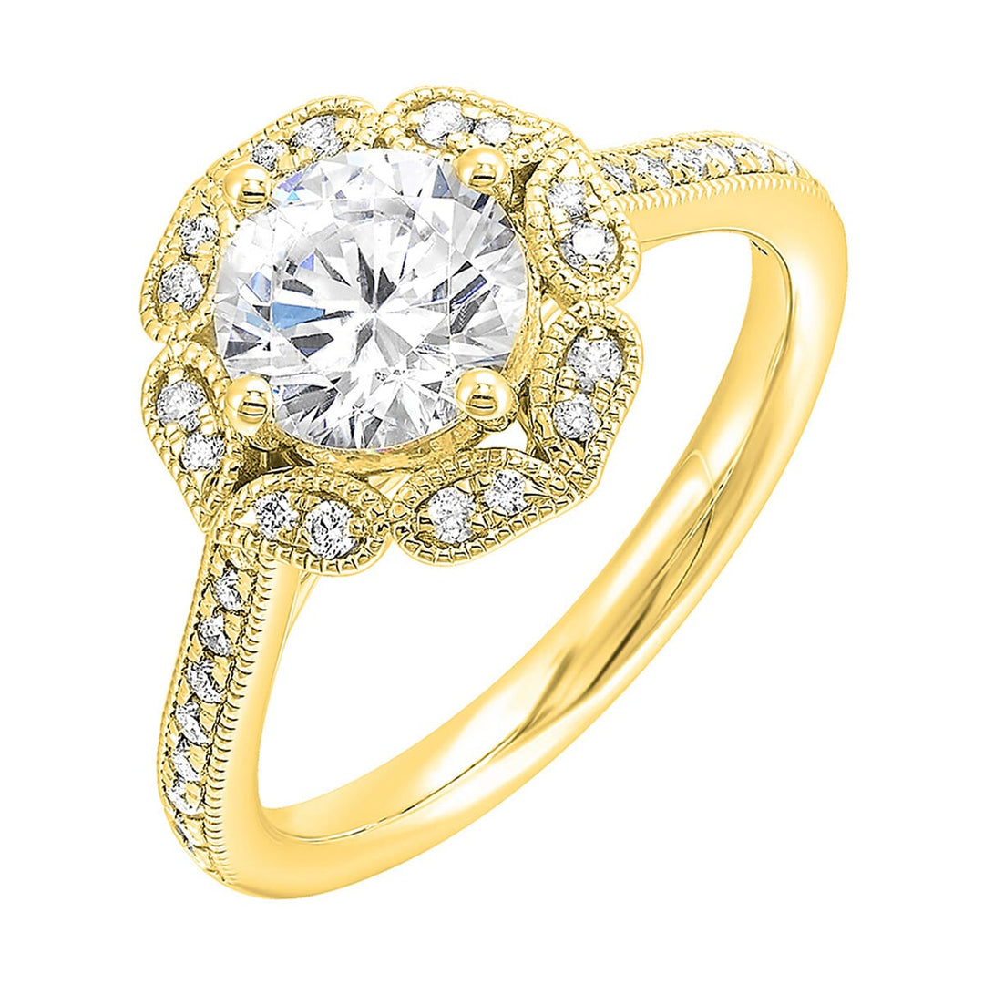 The solitaire ring gets a upgrade with a floral halo and diamond studded shank making your love blossom forever.