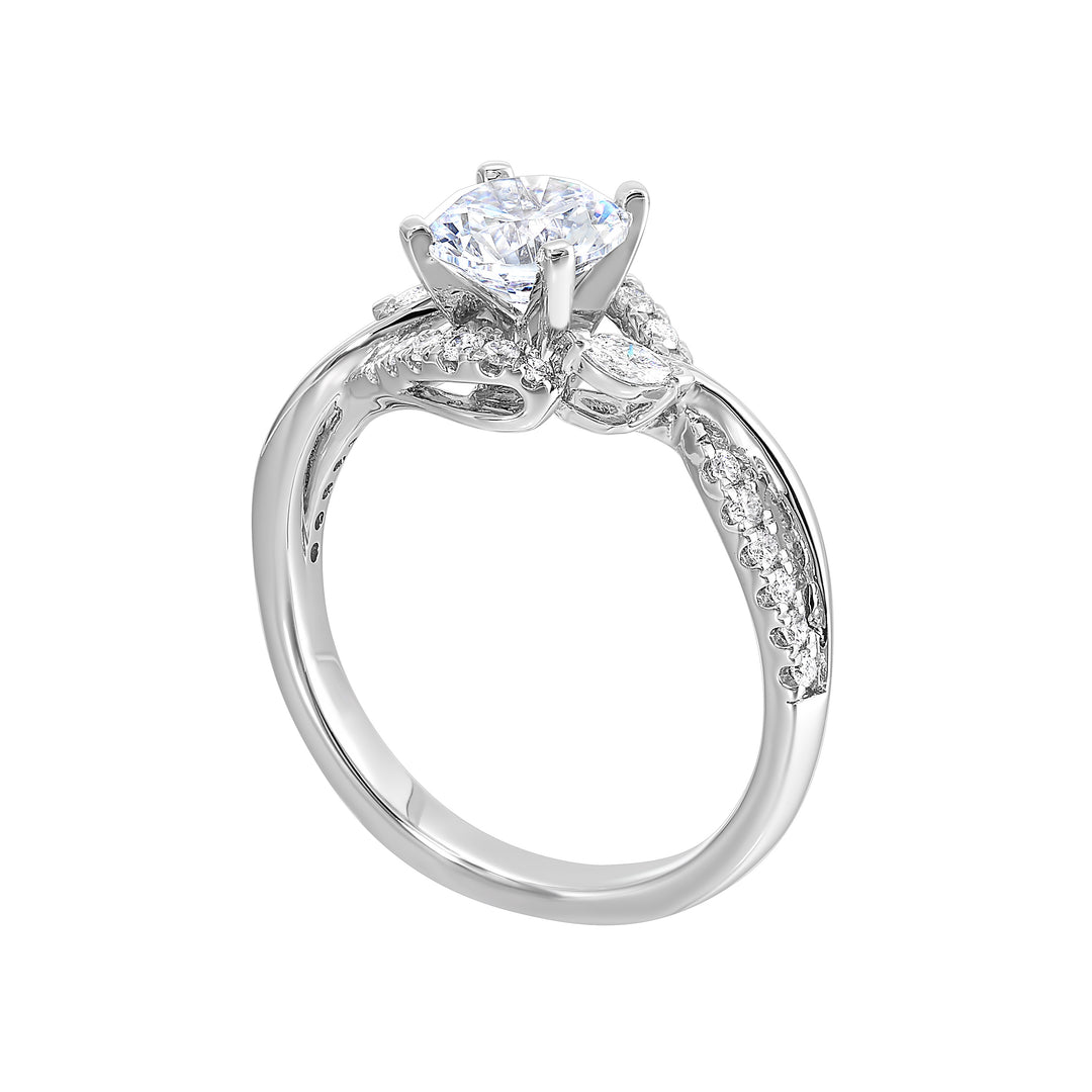 14Kt White Semi Mount 1/3Ctw For 1 1/2Ctw Round Center