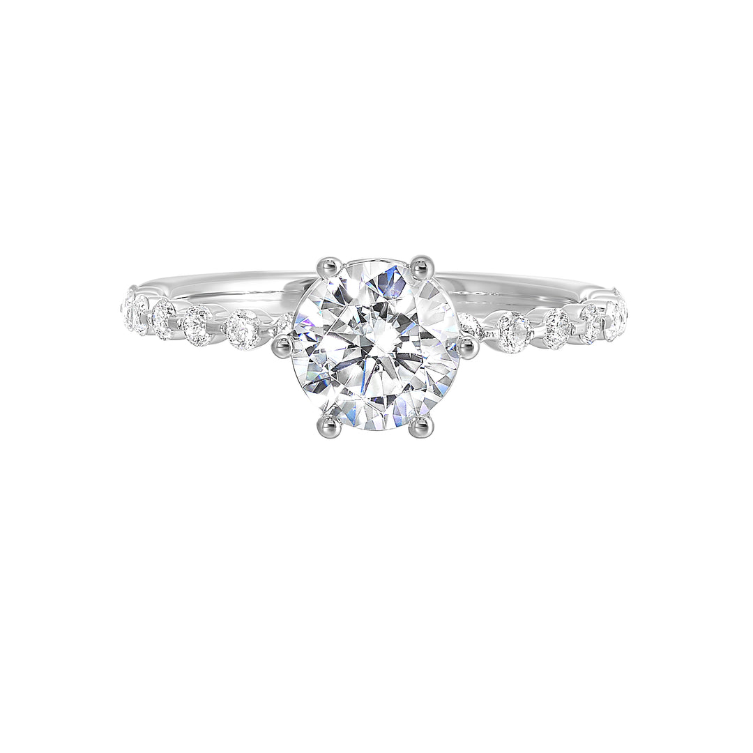 Single prong design shank beautifully complements the overall look of this modern and stylish 6 prong solitaire ring.