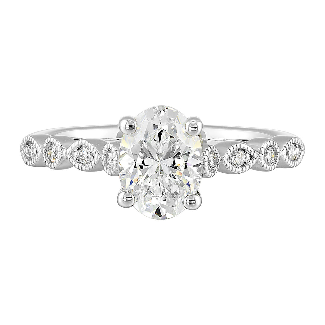 14Kt White Semi Mount 1/10Ctw For 1Ctw Oval Center
