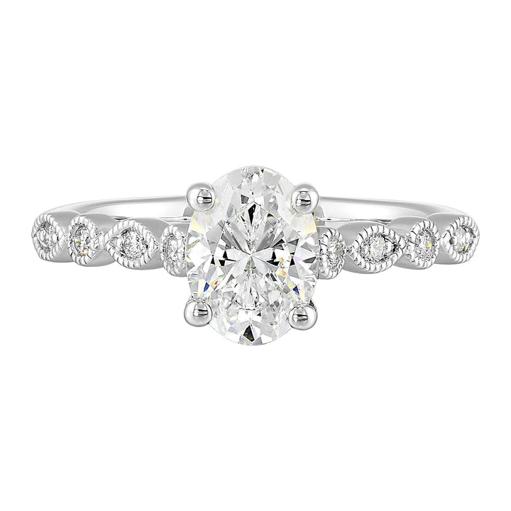 14Kt White Semi Mount 1/10Ctw For 1Ctw Oval Center