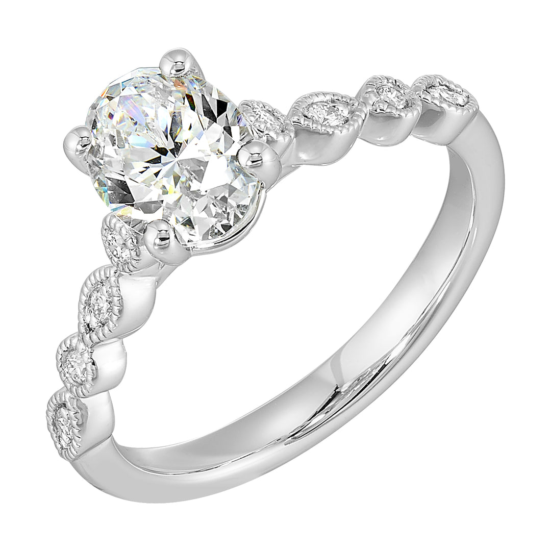 14Kt White Semi Mount 1/10Ctw For 1Ctw Oval Center