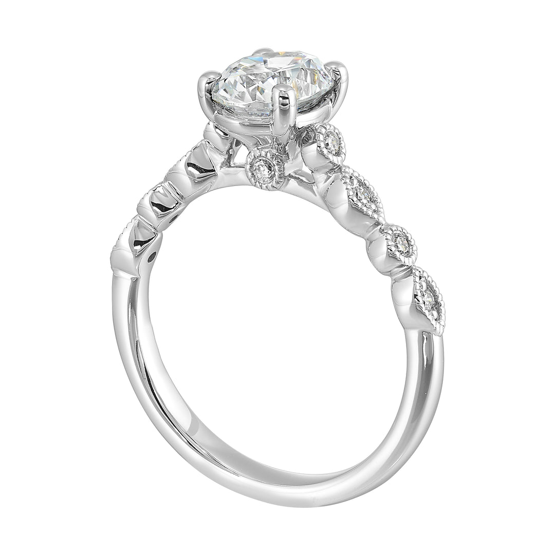 14Kt White Semi Mount 1/10Ctw For 1Ctw Oval Center