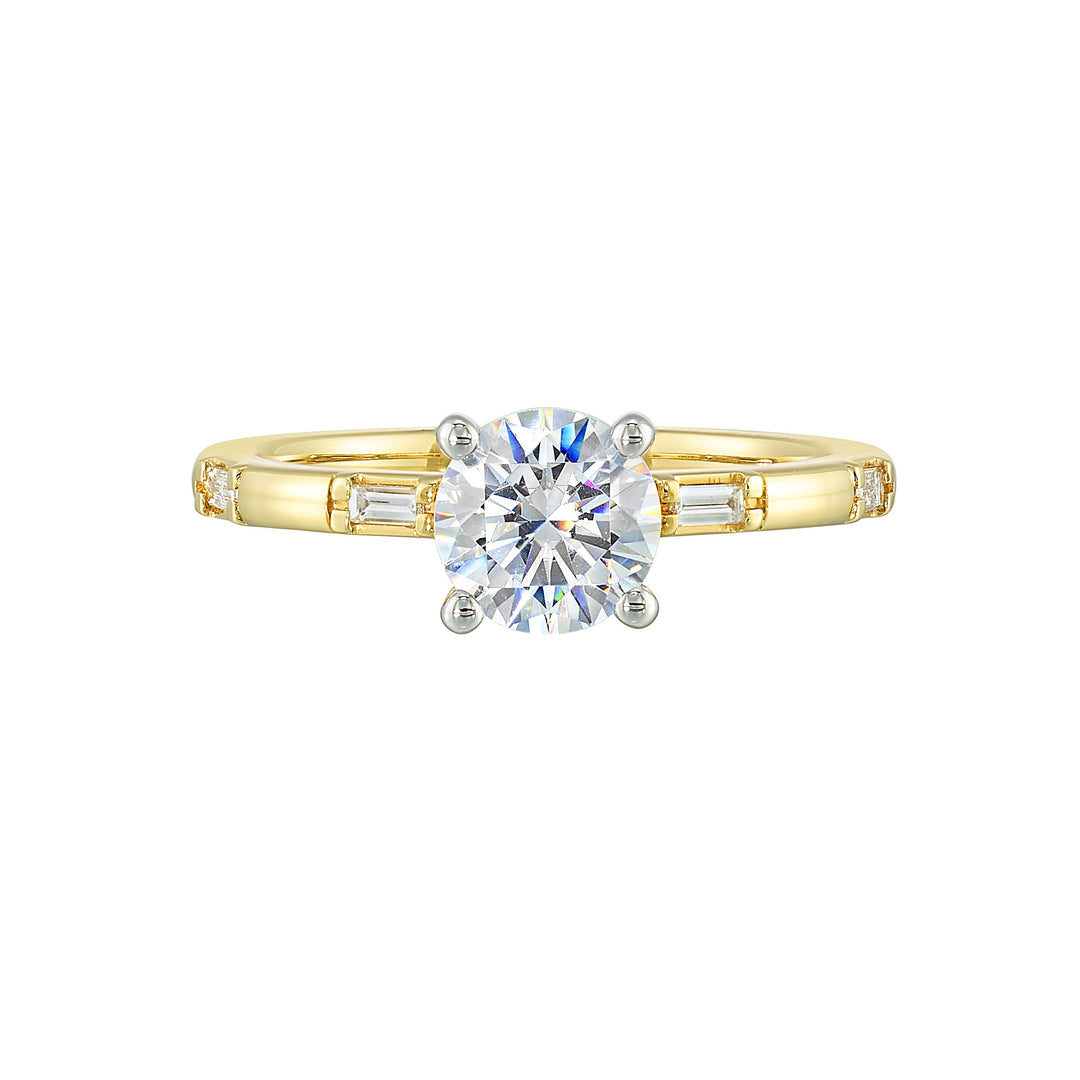 14Kt White Yellow Semi Mount 1/7Ctw For 1Ct Round Center