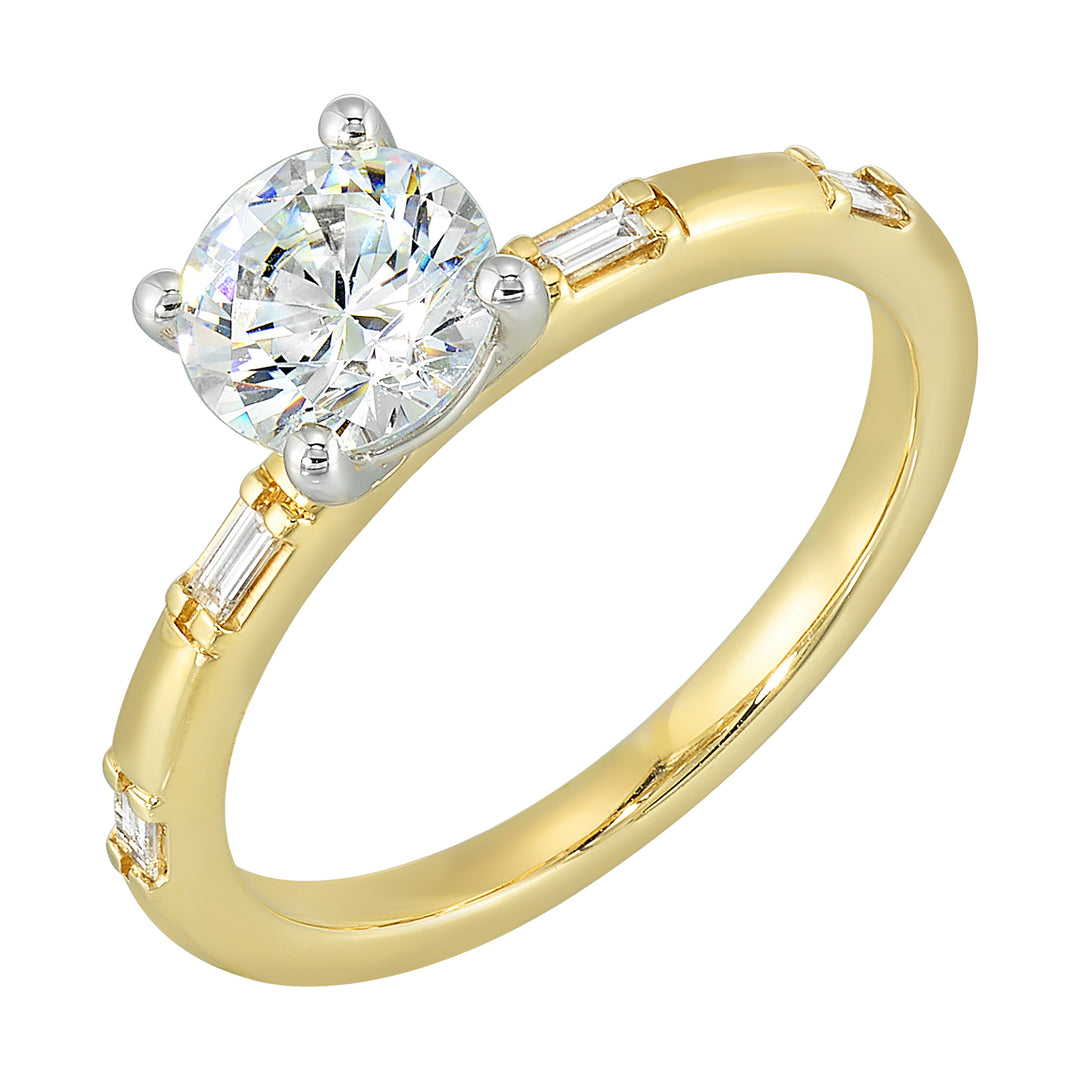 14Kt White Yellow Semi Mount 1/7Ctw For 1Ct Round Center