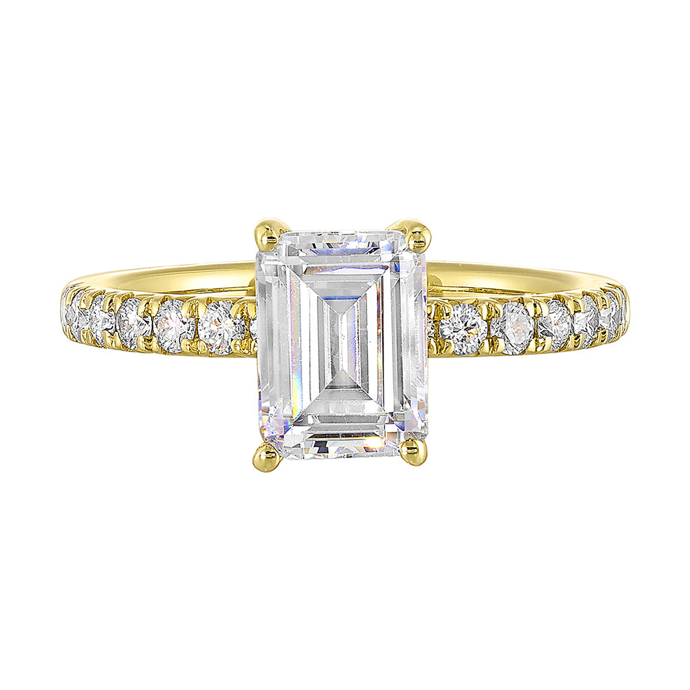 14Kt Yellow Semi Mount 1/3Ctw For 1Ctw Emerald Cut Center