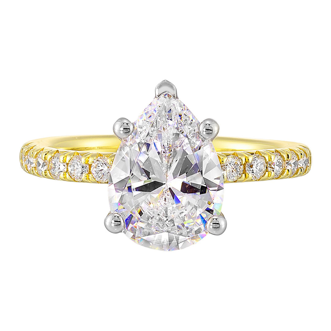 14Kt White Yellow Semi Mount 3/8Ctw For 2Ct Pear Center