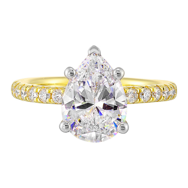 14Kt White Yellow Semi Mount 3/8Ctw For 2Ct Pear Center