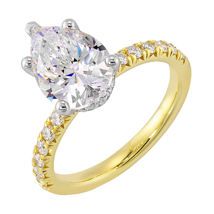 14Kt White Yellow Semi Mount 3/8Ctw For 2Ct Pear Center