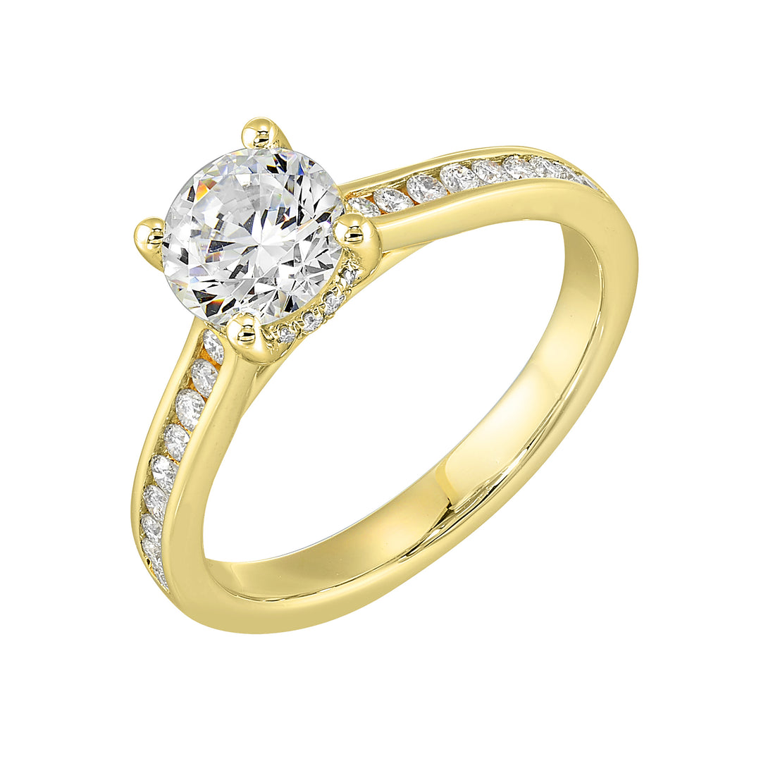 14Kt Yellow Semi Mount 1/4Ctw For 1Ctw Round Center