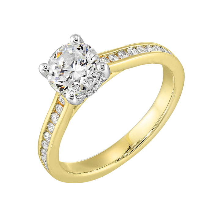 14Kt White Yellow Semi Mount 1/4Ctw For 1Ctw Round Center