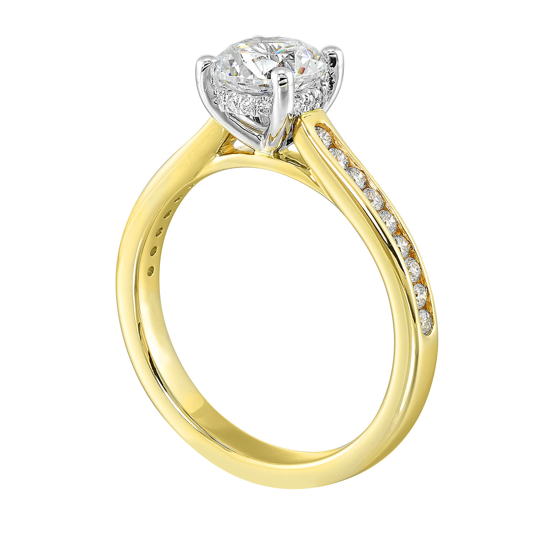 14Kt White Yellow Semi Mount 1/4Ctw For 1Ctw Round Center