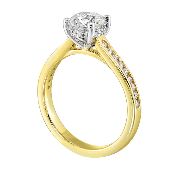 14Kt White Yellow Semi Mount 1/4Ctw For 1Ctw Round Center