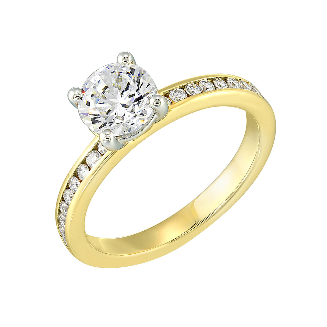 14Kt White Yellow Semi Mount 1/5Ctw For 1Ctw Round Center