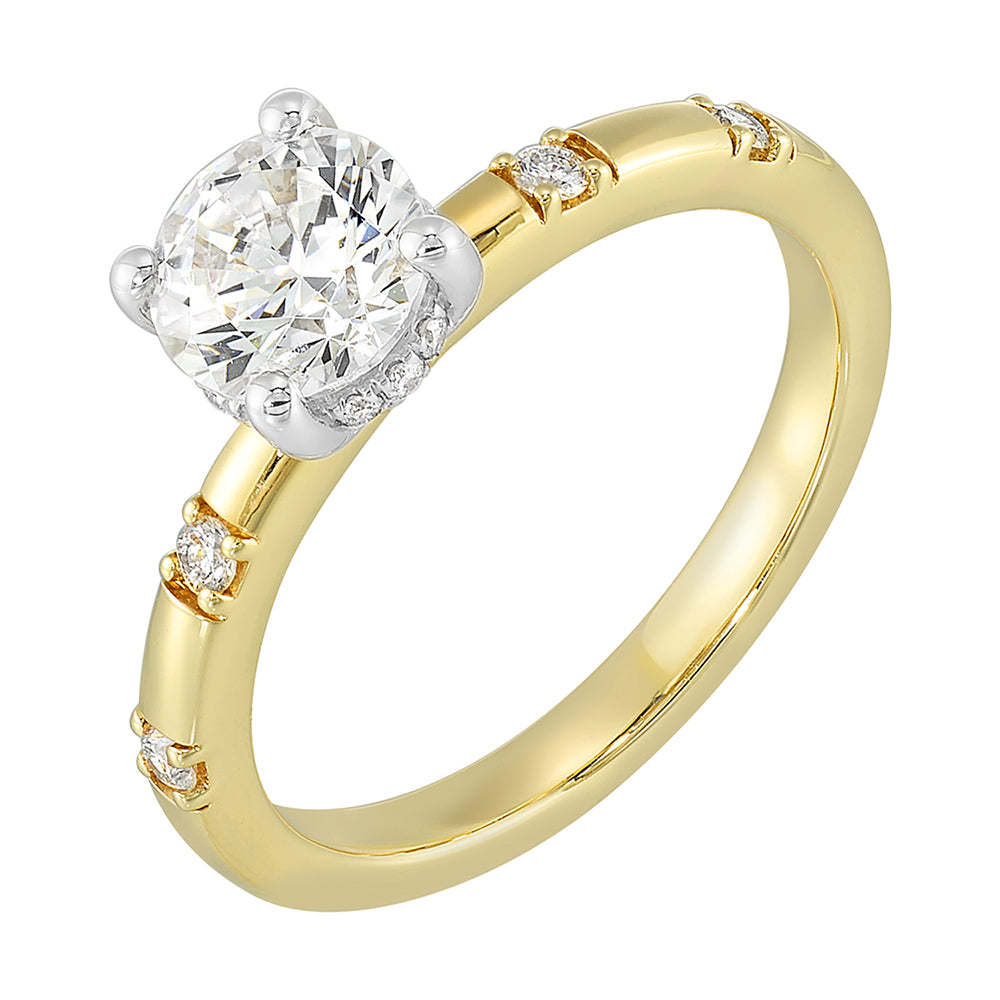 14Kt White Yellow Semi Mount 1/7Ctw For 1Ctw Round Center